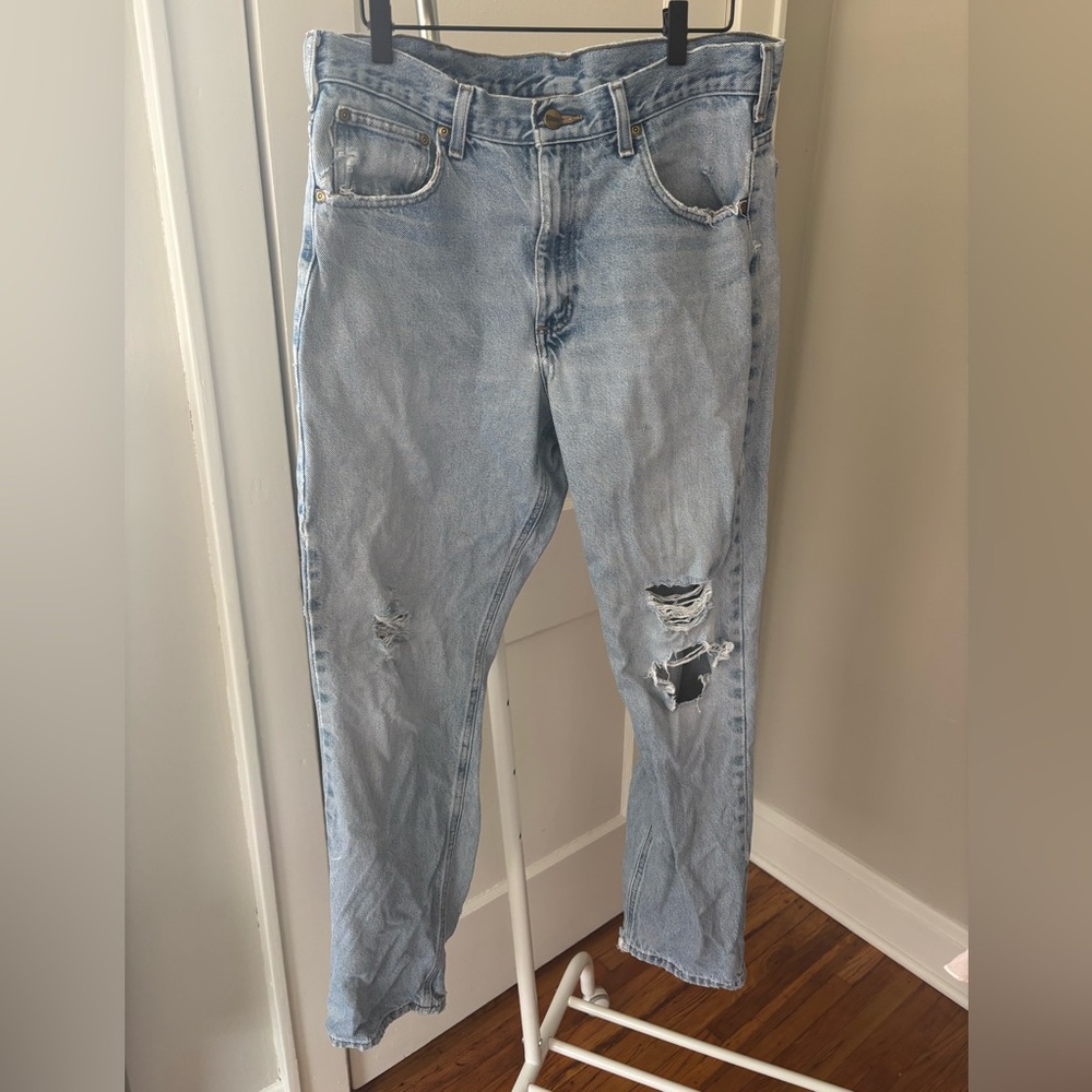 Carhartt Light Blue Relaxed Fit Tapered Leg Distressed  34 x 32 Men’s Workwear